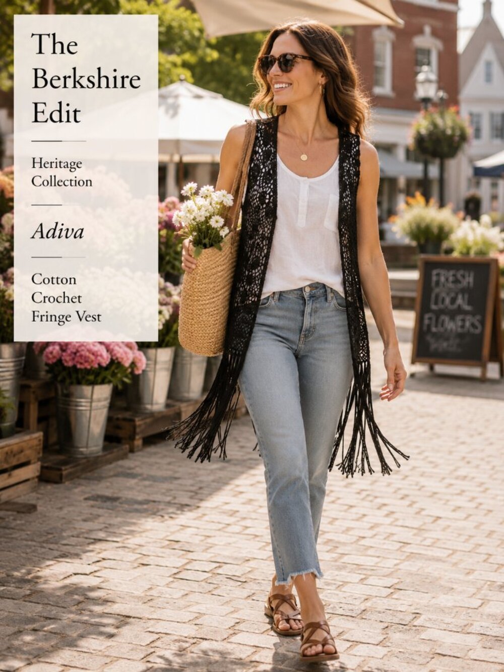 Adiva Black Cotton Crochet Fringe Vest Boho Open Knit Duster Size S